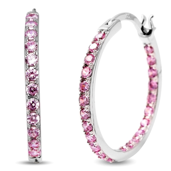 🔥PRICE DROP🔥NWT SIMULATED PINK DIAMOND HOOP EARRINGS IN STERLING SILVER - Picture 4 of 9